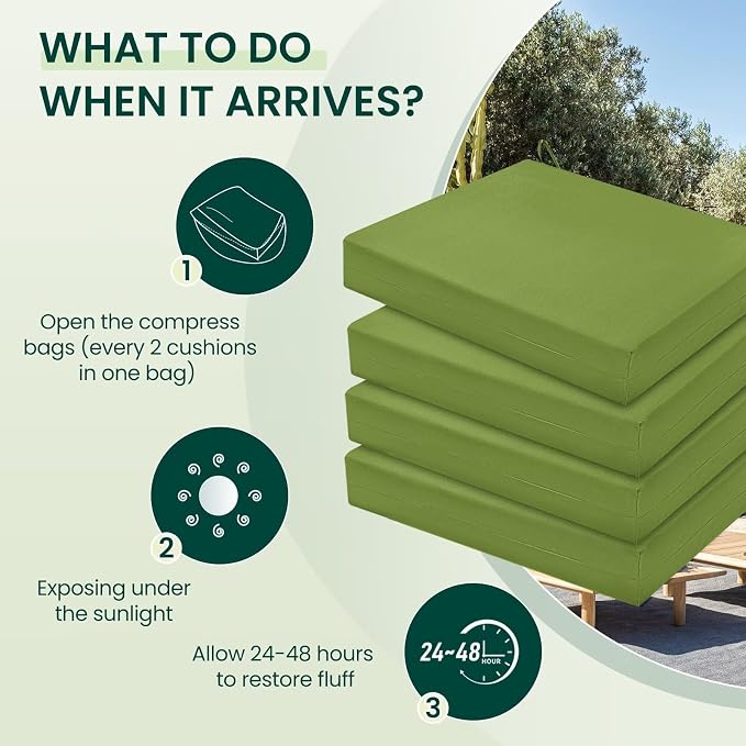 HARBOREST Outdoor Chair Cushions Set of 4, Water Resistant Patio Chair Cushions with Ties, Square Corner Outdoor Seat Cushions for Patio Furniture, 18.5"x16"x3", Grass Green