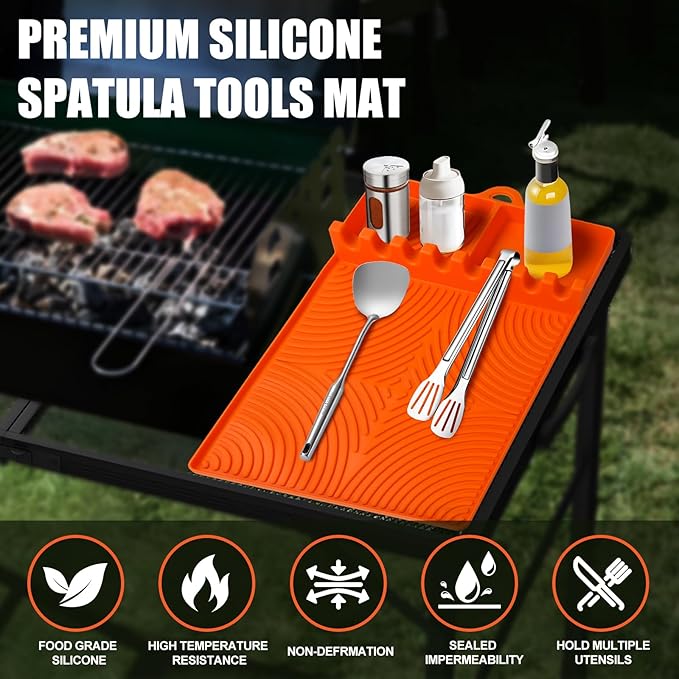 Birthday Gifts for Men Dad Husband, Silicone Griddle Tool Mat Compatible with Blackstone, Silicone Griddle Tools with Drip Pad, Spatula Mat for Outdoor Grill, BBQ, Cooking