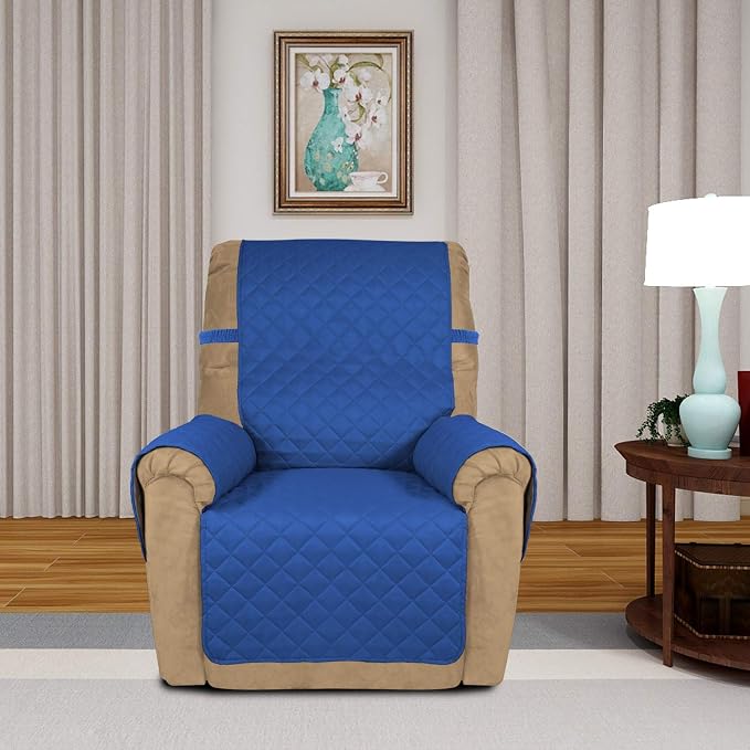 PureFit Reversible Recliner Chair Covers Couch Covers for Dogs, 19 in | Classic Blue/Ivory, Water Resistant Couch Protector, Washable Pet Couch Cover with Non Slip and Elastic Straps For Kids