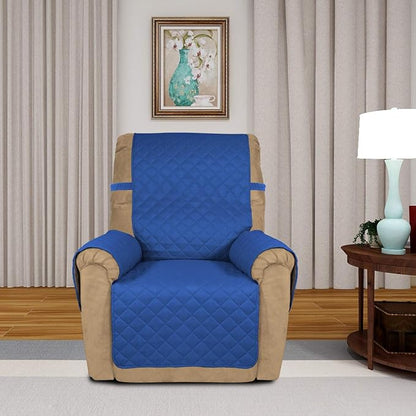 PureFit Reversible Recliner Chair Covers Couch Covers for Dogs, 19 in | Classic Blue/Ivory, Water Resistant Couch Protector, Washable Pet Couch Cover with Non Slip and Elastic Straps For Kids