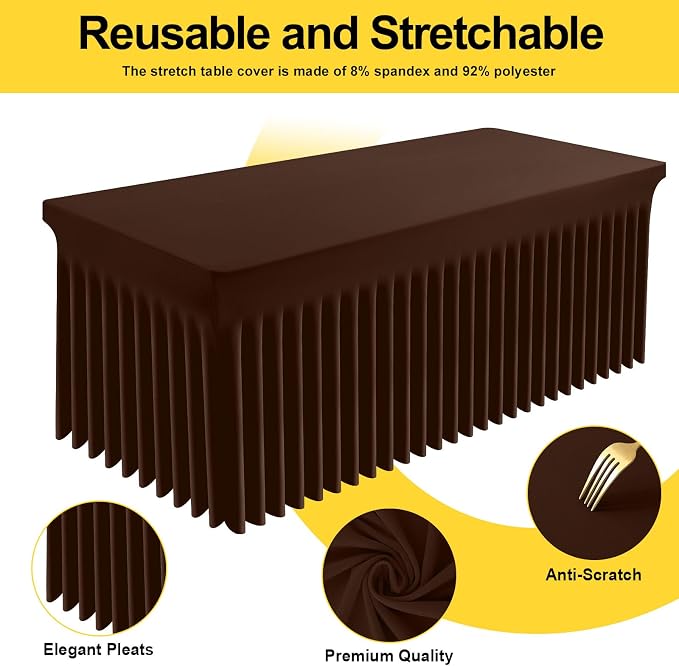 Smiry Spandex Elastic Fitted Table Cloth Skirt for 4FT Rectangle Table | Stretch Washable Table Cloth, Banquet Table Cover for Wedding, Party, Indoor & Trade Shows, (Coffee, 48Lx24Wx30H)