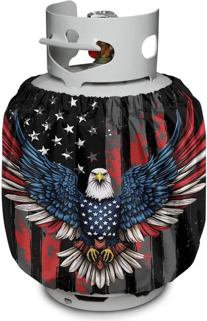 USA Flag Propane Tank Cover 20 lb Patriotic Weather Resistant Gas Cylinder Polyester Eagle 4th of July Decoration Slip-On Standard Tank Cover