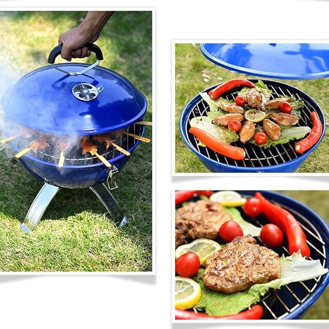 Barbecue Charcoal Grill Portable Charcoal Grill Stainless Steel Round Outdoor Barbecue BBQ Grill Enamel Stove For Cooking Picnic Charcoal Bbq Grill(Purple)