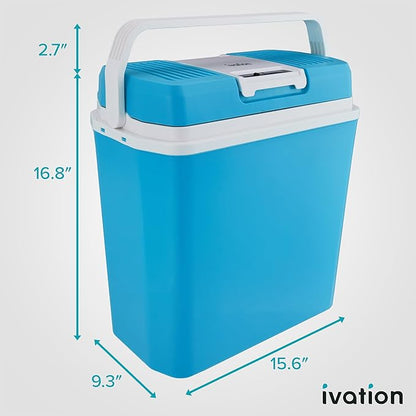 Ivation Electric Cooler & Warmer with Handle | 24 L Portable Thermoelectric Fridge for Vehicles & Trucks| 110V AC Home Power Cord & 12V Car Adapter for Camping, Travel & Picnics