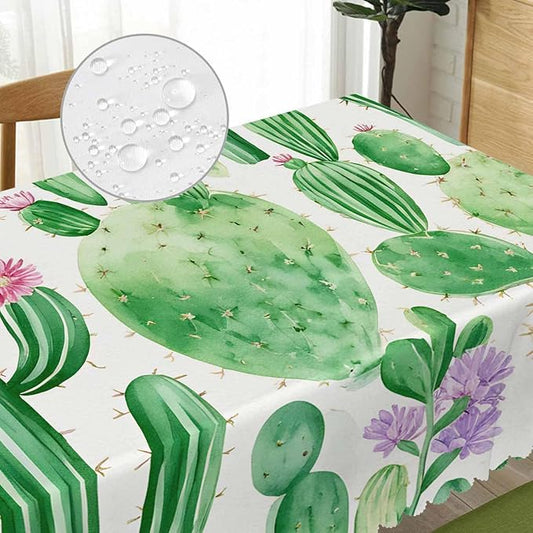 Cactus Dinner Tablecloth Table Cover, Blooming Cactus Succulents Flowers Green 52x70 Inch Table Cloth Dust-Proof Table Cover Protector for Home Restaurant Picnic Camping BBQ