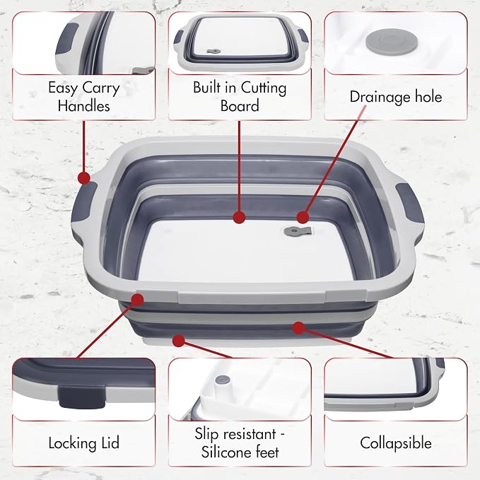 Collapsible XL Smoker & BBQ Prep Tub with Locking Lid | Includes Cutting Board, Meat Marinade & Brine Container For Turkey, Brisket & Ribs - Best Grill Accessories Gifts For Men