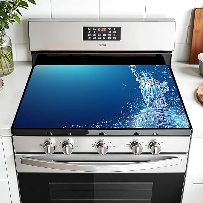 Multi-Design Stove Cover for Glass/Electric Stoves - 3-in-1 Heat-Resistant Protector Mat, Non-Slip Drying Rack 28"x20"
