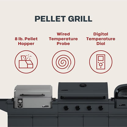 Tytus Anaheim 4-Burner Gas Grill with Two Prep Carts, Pellet Smoker, and Pizza Oven with Cover, Light, and Pizza Tool Kit - Modular Outdoor Kitchen, Quick Assembly, Grill for Outdoor Cooking