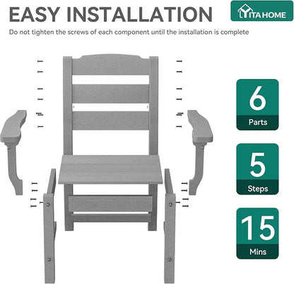 YITAHOME Wood-Grain Textured Resin Chairs Set of 2, Sturdy Patio Chair w/Max Bearing 330 LBS, All-Weather Outdoor Patio Chairs for Terrace, Garden, Backyard, Poolside, Gray