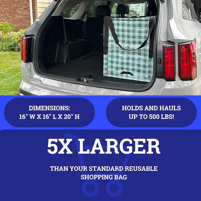 DURASACK Heavy Duty Storage Tote Bag 22-Gallon, Gingham Green, Pack of 4 | Rugged Woven Polypropylene Moving Bag, Reusable Self-Standing Design, Holds up to 500 Pounds