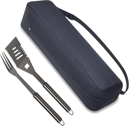 Amylove 2 Pcs Grill Tool Storage Bags BBQ Utensil Grilling Bags Oxford Cloth Barbecue Holder Pouch Foldable Hardware Grilling Accessory Grill Storage Bags for Outdoor Camping Picnic Trip, Black