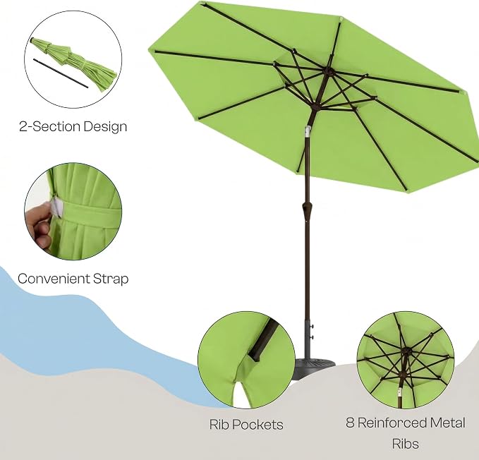 10FT Outdoor Patio Umbrella, 2 Tiers Market Table Umbrella with 8 Sturdy Ribs, Push Button Tilt and Crank, UPF50+ UV Protection for Deck, Pool, Garden and Backyard