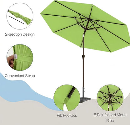 10FT Outdoor Patio Umbrella, 2 Tiers Market Table Umbrella with 8 Sturdy Ribs, Push Button Tilt and Crank, UPF50+ UV Protection for Deck, Pool, Garden and Backyard