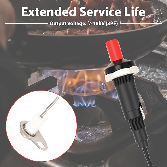 2 Pairs Piezo Grill Igniter Replacement Spark Ignition Kit BBQ Electrode Metal Threaded Ceramic Push Button for Gas Grill Range Heater Stove Fireplace Oven