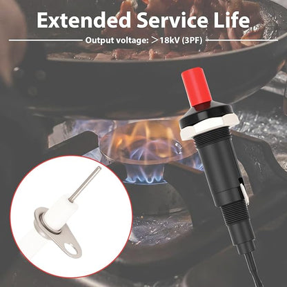 2 Pairs Piezo Grill Igniter Replacement Spark Ignition Kit BBQ Electrode Metal Threaded Ceramic Push Button for Gas Grill Range Heater Stove Fireplace Oven