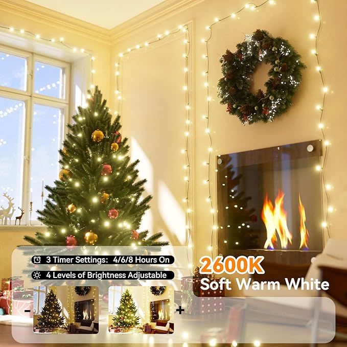 LitHome 33Ft 100 LED Color Changing Christmas String Lights, 35 Colors 9 Modes Red White and Blue Lights Outdoor with Remote, 4th of July String Light Plug in Green Wire for Independence Day Xmas Tree