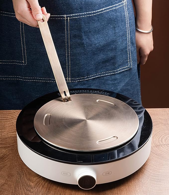 6.3Inch Heat Diffuser Plate, Grouarty Stainless Steel Cooking Induction Adapter Simmer Plate for Electric Gas Glass Cooktop Hob Ring, Induction Cooktop Converter Plate with Handle