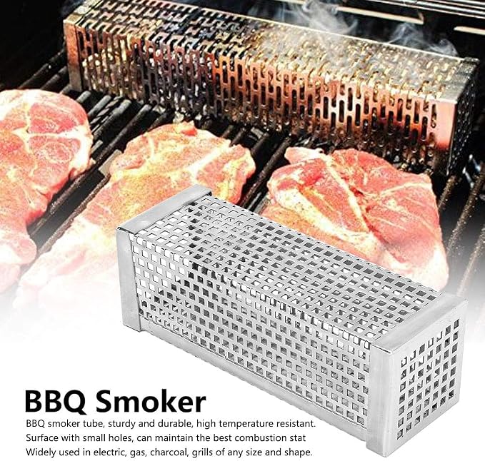 Smoke Tube, 304 Stainless Steel BBQ Wood Pellet Smoker Tube Cold Smoke Outdoor Square Barbecue Accessory Pellet Smoker for Electric, Gas, Charcoal Grill or, 6in