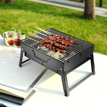 Portable Charcoal Grill with Grate 13.8x10.6x7.9'' Thickened Charcoal Grill Even Burning Foldable BBQ with Handle Perfect for On-the-Go Barbecue of 1-3, Small