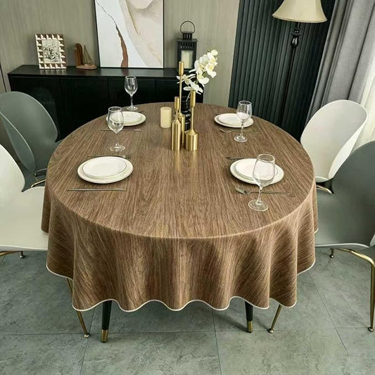 NLMUVW Vinyl Round Tablecloth with Flannel Backing, Outdoor Table Cloth Waterproof Wipe Clean PVC Table Cover for Dining Camping, Wood, 60 Inch