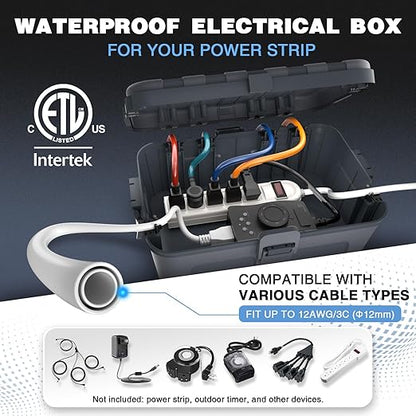 Flemoon Large Outdoor Electrical Box (12.5 x 8.5 x 5 inch), IP54 Waterproof Outdoor Extension Cord Cover Weatherproof, Protect Outlet, Plug, Socket, Timer, Power Strip, Holiday Light Decoration,Gray