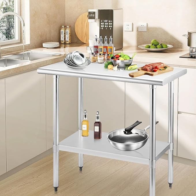 STABLEINK Stainless Steel Table with Undershelf 36x30 Inches 3ft for Prep | NSF Certified Heavy Duty Metal Work Table Workbench for Commercial Kitchen Restaurant Hotel Laundry Garage Chef Homemaker