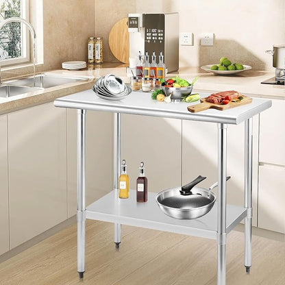 STABLEINK Stainless Steel Table with Undershelf 36x30 Inches 3ft for Prep | NSF Certified Heavy Duty Metal Work Table Workbench for Commercial Kitchen Restaurant Hotel Laundry Garage Chef Homemaker