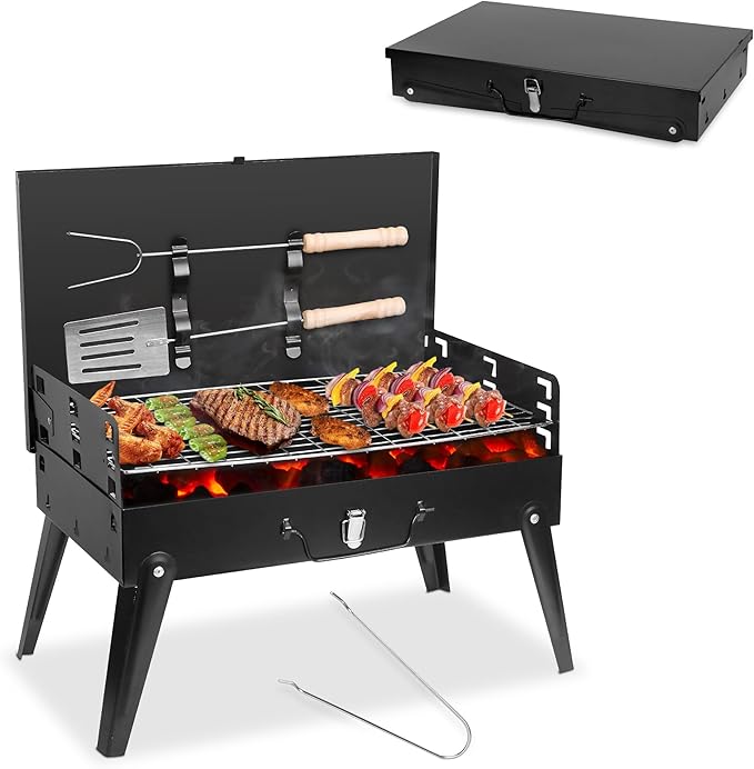 TeqHome Portable Charcoal Grill, Small Foldable Barbecue BBQ Grill Charcoal for Outdoor Picnic, Backyard, Patio and Parties, 16.7"×10"×17.7"
