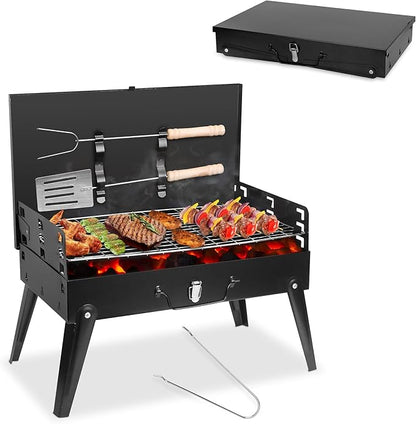 TeqHome Portable Charcoal Grill, Small Foldable Barbecue BBQ Grill Charcoal for Outdoor Picnic, Backyard, Patio and Parties, 16.7"×10"×17.7"