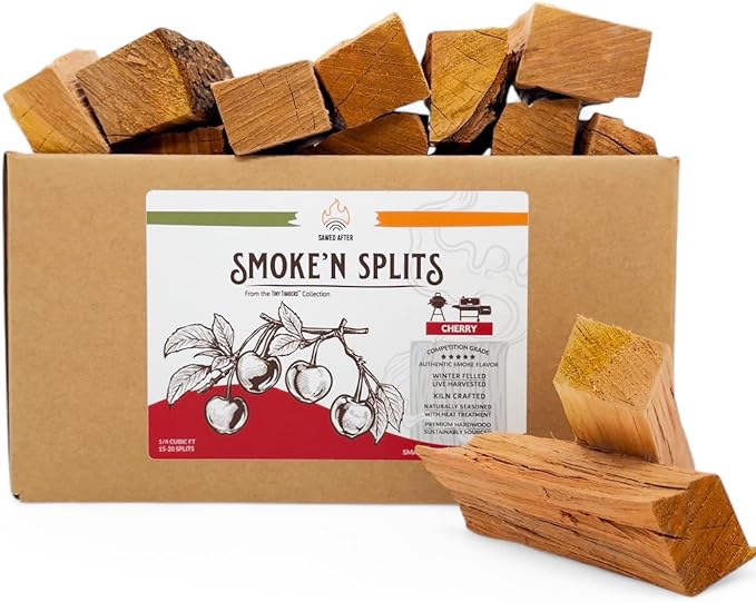 Smoke'n Splits by Tiny Timbers USDA Grade Kiln Dried Hardwood Cooking Chunks for Smokers & BBQ Grills | 5" Short Splits | USA Sourced | 6 lb. | 400+ cu. in. | Wild Black Cherry