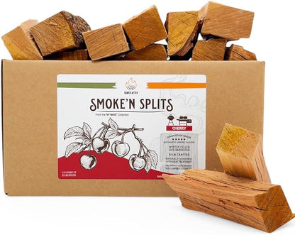 Smoke'n Splits by Tiny Timbers USDA Grade Kiln Dried Hardwood Cooking Chunks for Smokers & BBQ Grills | 5" Short Splits | USA Sourced | 6 lb. | 400+ cu. in. | Wild Black Cherry