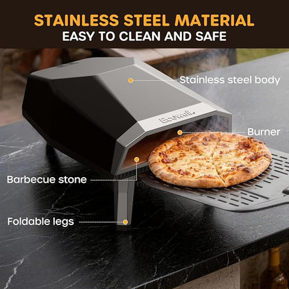 ECOWELL 12" Outdoor Gas Pizza Oven Propane, Cooks 12 Inch Pizzas in 80 Secs | Portable Pizza Oven with Gas Hose & Regulator, Pizza Stone, Peel, Cutter, Infrared Thermometer, Propane Grill Reaches 930°F
