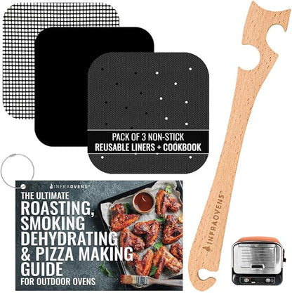 Reusable Liner Accessories and Cooking Guide Cheat Sheet for Ninja Woodfire Pizza Oven 8-in-1 Outdoor Smoker with Anti-Burn Rack Puller Stick OO100 OO101 OO101B Non-Stick Grill Mats by INFRAOVENS