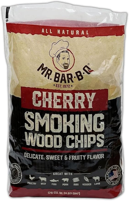 Mr Bar-B-Q Cherry Wood Smoker Chips, 100% All Natural Wood Chips for Smokers, Works with Smoker, Gas, Electric Grill, Sweet & Fruity Flavor for Smoking, Grilling, BBQ, Camping (1.8 lb Bag)