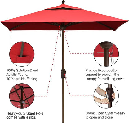 EliteShade USA 10-Year-Non-Fading 6x6Ft Square Market Patio Umbrella, UPF 50+ UV Protection Performance Sun Umbrella, Heavy Duty Commercial Grade Outdoor Table Umbrella with Crank, Windproof Vented Top for Garden, Pool, Deck and Outdoor Playsets, Logo Red