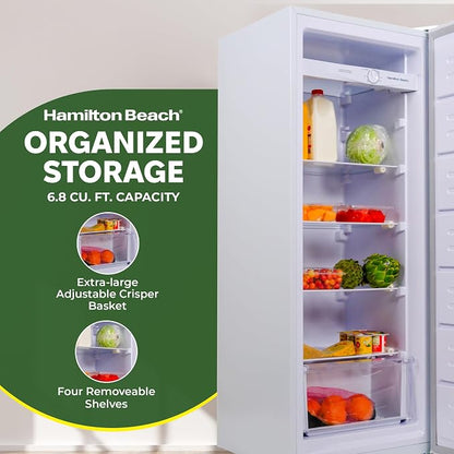 Hamilton Beach HBFRF6892-WHITE HBFRF6892 Upright Convertible Fridge/Freezer-Reversible Door-Removable Glass Shelves-Adjustable Controls-6.8 cu ft, White