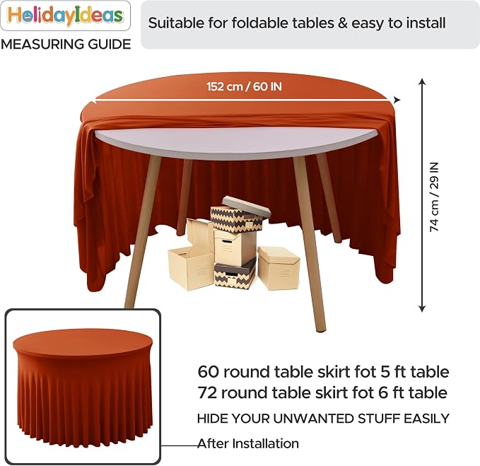 Rust Fitted Spandex Table Skirts Ruffle Fall Tablecloths 60R Inch,6 Pack | Stretchy Table Covers for Autumn Event, Thanksgiving Decorations,Outdoor Reception, Bridal Shower Cake Table