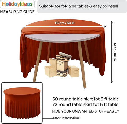 Rust Fitted Spandex Table Skirts Ruffle Fall Tablecloths 60R Inch,6 Pack | Stretchy Table Covers for Autumn Event, Thanksgiving Decorations,Outdoor Reception, Bridal Shower Cake Table