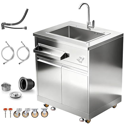 BODEGA Stainless Steel Commercial Kitchen Sinks Cabinet and Outdoor Kitchen Cabinet for Refrigerator Combo, 30 Inch Propane Gas Grill With Rotisserie Chicken Fork Kit & Spice-Rack,For Home,kitchen,RV.