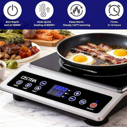 OSTBA Portable Induction Cooktop 1800W, Countertop Induction Burner | 10 Power Levels, 120-460°F Temperature Control, 3H Timer, Boil and Keep Warm Functions, ETL Certified