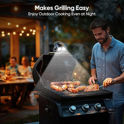 Grill Light Grilling Accessories: 2 Brightness Clamp-On BBQ Light | 10 LED 100lm Bright for Outdoor Grill - Adjustable C-clamp Flexible 360° Handle Mount for Smoker Gas Charcoal Electric Grills