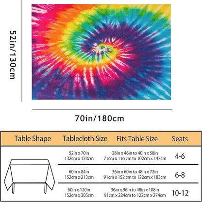 TKS MITLAN Colorful Tie Dye Tablecloth 52 x 70 Inch Rectangular Rainbow Swirl Bright Colors Spiral Fashion Oblong Table Cloth Kitchen Table Decorations for Home Dinner Party