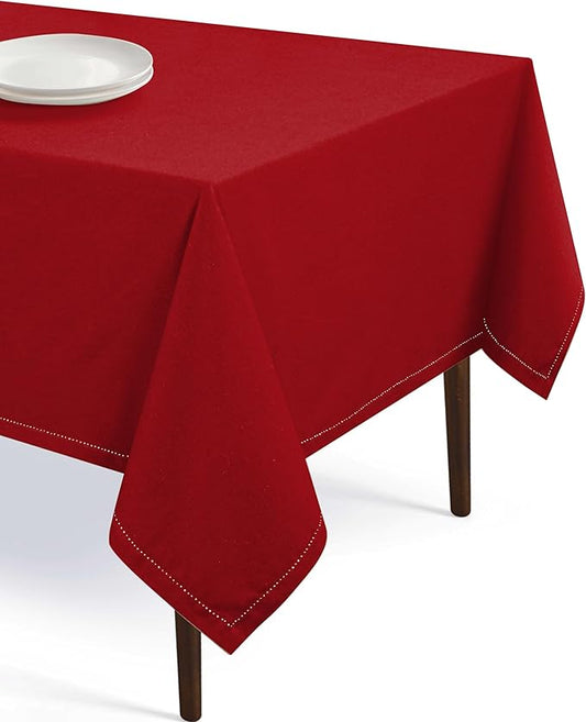 Rectangle 60"x84" Table Cloth 100% Cotton Table Cover Decorative Washable Tablecloths Cover for Gifts, Kitchen, Dining, BBQ, Buffet & Camping - Red