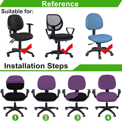 Smiry Office Computer Chair Covers for Desk Rotating Chair Protector | Stretch Jacquard Removable Washable Universal Slipcovers, Seat + Backrest Cover, Purple