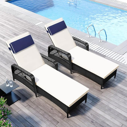 Enipate Outdoor Chaise Lounge Head Pillow, Pack of 2 Water Resistant Headrest Pillows with Elastic Band for Pool Patio Chairs