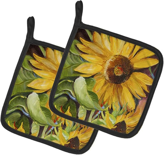 Caroline's Treasures JMK1265PTHD Sunflowers Pair of Pot Holders Kitchen Heat Resistant Pot Holders Sets Oven Hot Pads for Cooking Baking BBQ, 7 1/2 x 7 1/2