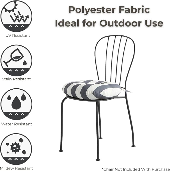 15 x 15 Round Bistro Chair Cushion, Reversible Patio Seat Cushion with Attached Ties, Polyester Fabric, Recycled Polyfiber Fill, Set of 2 - Canopy Gray