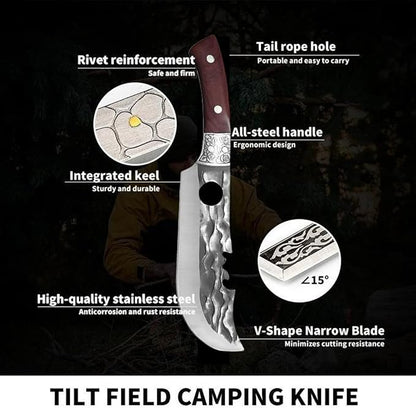 2PCS Meat Cleaver Knife Set with Sheaths, Hand Forged Serbian Knife&Viking Cleaver, High Carbon Stainless Steel Sharp Blade for Meat and Vegetable Cutting, Outdoor Cooking, Camping