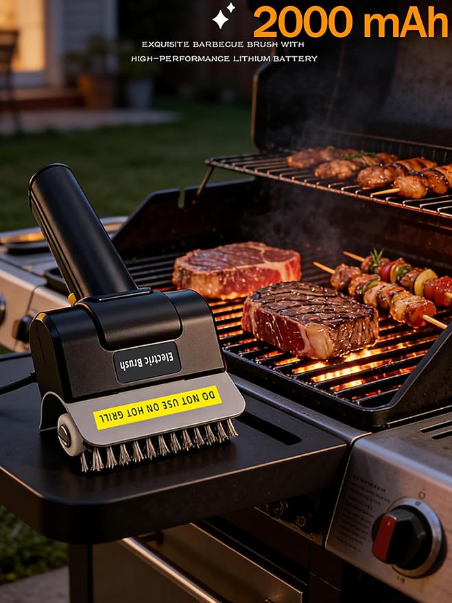 Electric Grill Brush,Cordless Rechargeable BBQ Cleaner with 20kg High Torque Motor–Type-C Fast Charging,Stainless Steel Brush Head–Safe for Porcelain,Cast Iron,Stainless Steel Grates