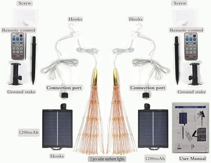 PXBNIUYA 2 Pack Starburst Sphere Lights with Remote Control,200 LED Firework Light, 8 Modes Dimmable Waterproof Copper Wire Hanging Fairy Light for Patio Parties Christmas (Solar Powered)